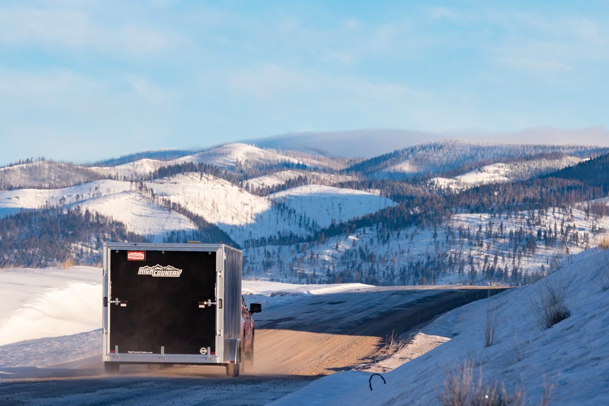 Enclosed Inline Black Snow Trailer From The Rear